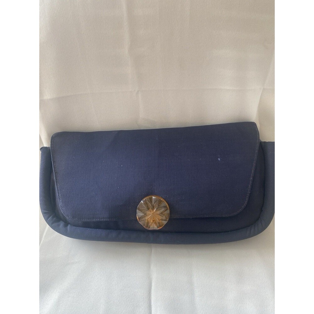 Vintage 1940’s Navy Faille Clutch Bag Carved Lucite Clasp